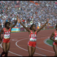 Team USA after winning the 4x100 meter relay, 1984. Photo via Getty Images.